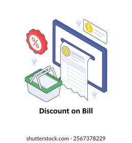 Discount on Bill isometric Colored illustration. EPS File stock illustration