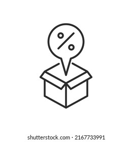 Discount on delivery or goods icon. High quality black vector illustration.