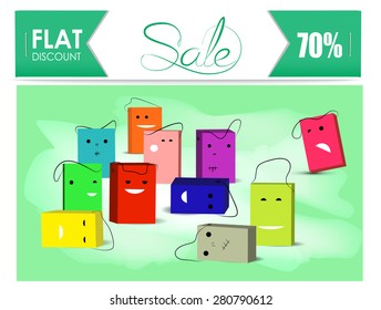 discount on the purchase in the store. A set of packages with funny facial expressions. vector