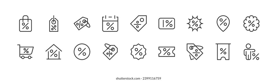 colección de iconos de esquema de descuento. Elementos simples de línea delgada para web y aplicación. Paquete premium