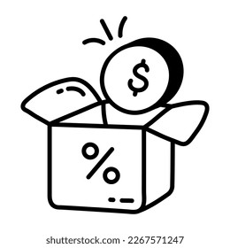 icono de doodle del cuadro de paquete de descuento 