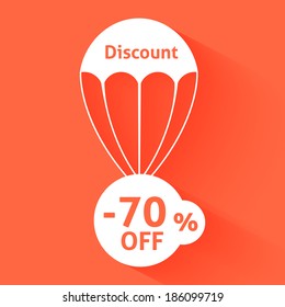 Discount parachute with text of the size of the discount