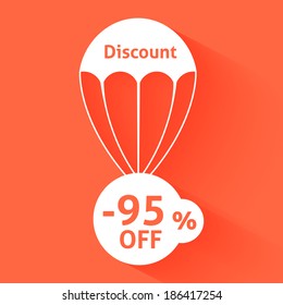 Discount parachute with text of the size of the discount