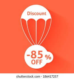 Discount parachute with text of the size of the discount