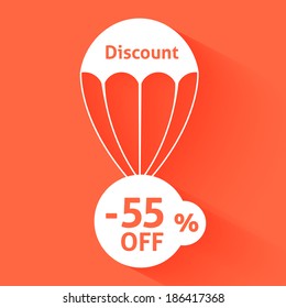 Discount parachute with text of the size of the discount