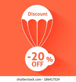 Discount parachute with text of the size of the discount