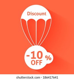 Discount parachute with text of the size of the discount