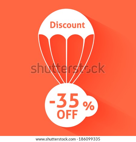 Discount parachute with text of the size of the discount