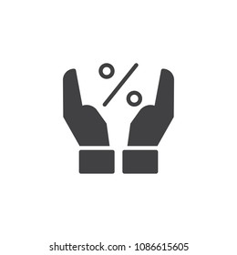 Discount percent with hands vector icon. filled flat sign for mobile concept and web design. Hand and percentage simple solid icon. Symbol, logo illustration. Pixel perfect vector graphics