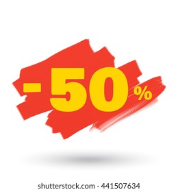 Discount in percent. Made with paint or lipstick in the form of rough strokes of a brush or roller. Sticker template for your text or prices. Super Sale
