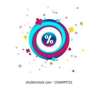 Discount percent sign icon. Star symbol. Colorful button with icon. Geometric elements. Vector