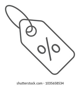 Discount percent tag thin line icon, e commerce and marketing, price tag sign vector graphics, a solid pattern on a white background, eps 10.