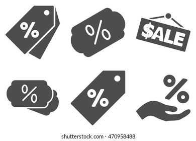 Discount Percent vector icons. Pictogram style is gray flat icons with rounded angles on a white background.