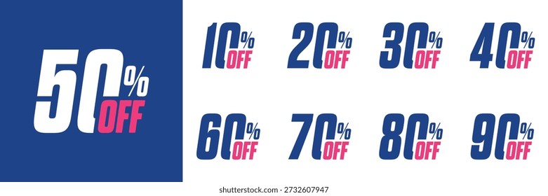 Discount Percentage Set 10 to 90 Percent Off Sale Labels