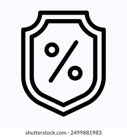 Porcentaje De Descuento Con Icono De Escudo, Protección De Interés Del Inversor, Porcentaje De Crédito, Icono De Vector Lineal Aislado.