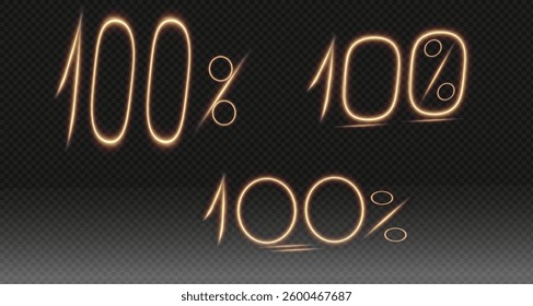 Discount, percentage,number sale neon vector icon. Set of neon gold,white icons. PNG