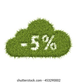 Discount percentages label on green grass field. Vector.