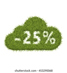 Discount percentages label on green grass field. Vector.