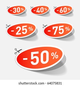 Discount percents with cut line. Vector.