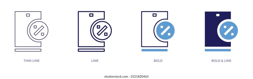 Discount phone icon in 4 different styles. Thin Line, Line, Bold, and Bold Line. Duotone style. Editable stroke.