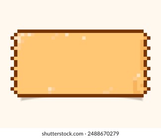 Cupón de píxeles de descuento o Golden Ticket en estilo de juego retro de 8 bits. Cine, teatro, concierto, juego, fiesta. Bono o descuento billete de oro Plantilla vacía. Ilustración vectorial EPS10