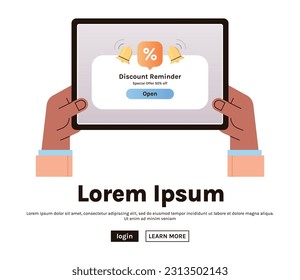 Discount pop up box with a percent sign and notification or message about a gift coupon for the purchase or subscription of a product flat vector illustration.