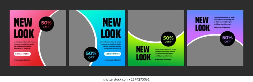 plantilla de publicación de descuento para promoción en medios sociales y web .set de plantilla de banner para medios sociales. plantilla de medio social con fondo degradado.