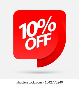 Discount with the price is 10. Realistic Red Glossy paper ribbon. Vector illustration