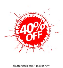 Discount with the price is 40. blotted advertising emblem. Vector illustration