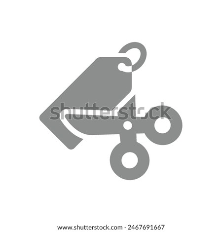 Discount, price cut with tag and scissors. Shopping voucher vector icon.
