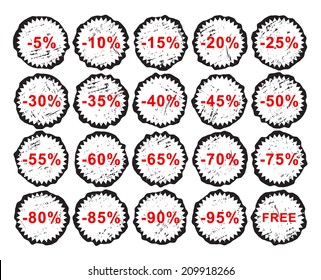 Discount price icon set, red and black isolated on white background, vector illustration.