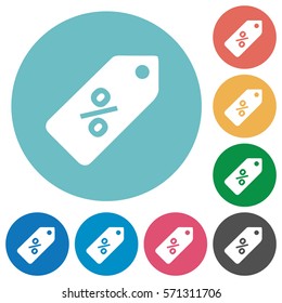 Discount price label flat white icons on round color backgrounds