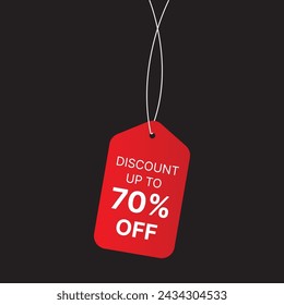 Discount Price tag, 70% off discount price offer tag. Super sale discount banner. Red sale background