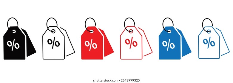 Discount and Price Tag Icon Set – Flat and Line Style Promotion Labels with Editable Stroke