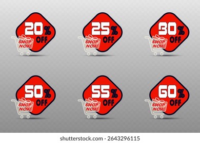 Discount price tag, price and percentage sticker.