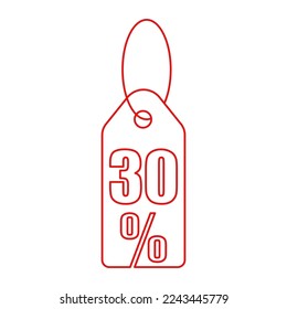 Discount price tag vector icon in red color. 30 percent discount.