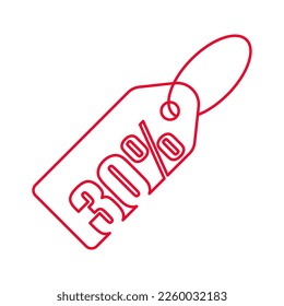 Discount price tag vector icon in red color. 30 percent discount.