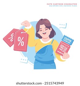 discount promo with girl character design