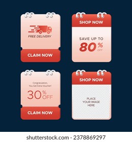 Discount promo voucher pop up banner design collection for marketing promotion, social media, ads, web banner design element , marketplace promo design element or pop up ads