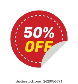 Discount promotion banner sticker, 50% off - flat sale badge design vector illustration