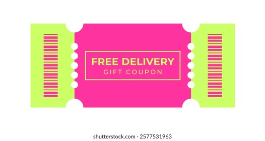 Discount, promotion coupon template for special offer with sale text. Concept voucher for announcement, advertising. Yellow, pink colors. Vector illustration isolated on transparent background 