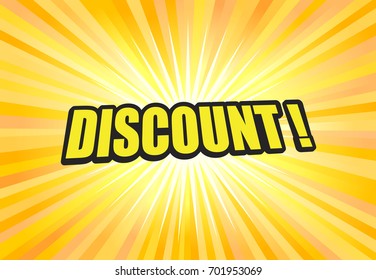 Discount promotion label on yellow sunrays background vector