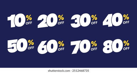discount promotion set made of numbers . Vector Illustration of 20% 30% 40% 50% 60% 70% 80% 90% percent