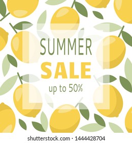 Discount promotion vector banner with lemon. Summer vacation. 