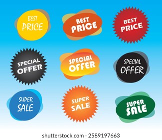 discount and promotional designs, banners, and advertisements best price, super sale, special offer tags design