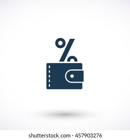 Discount purse vector icon. Graphic symbol for web design, logo. Isolated sign on a white background.