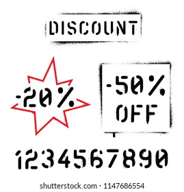 ''DISCOUNT'' quotes. Spray graffiti stencils.