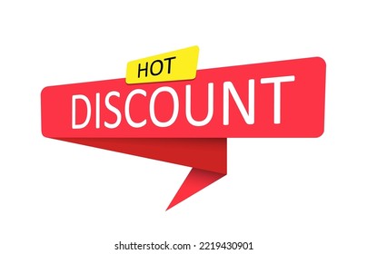 DISCOUNT. A red banner, pointer, sticker, label or speech bubble for apps, websites and creative ideas. Vector design