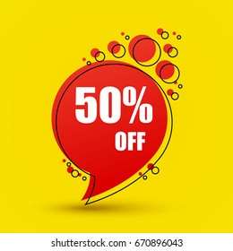 Discount red bubble isolated on yellow background. Vector illustration