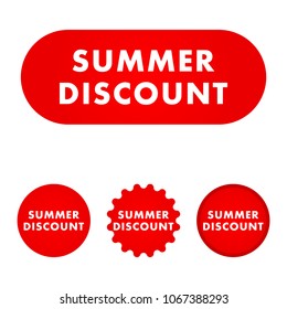 Discount red button. Red color sign. Vector illustration